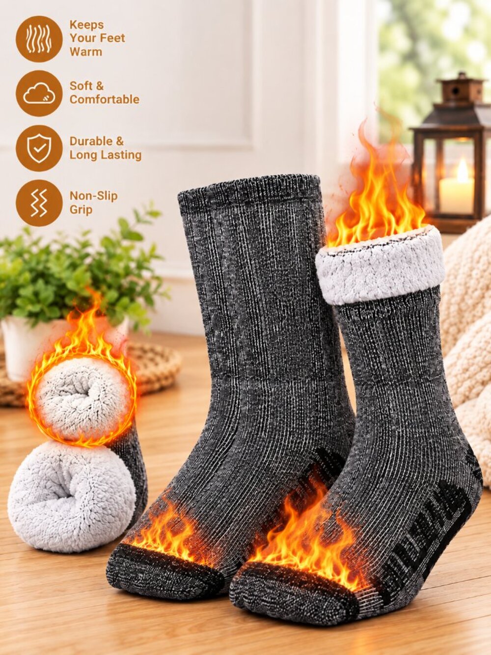 Alvada Men’s Merino Wool Crew Socks Thermal Warm Winter Socks 3 Pairs